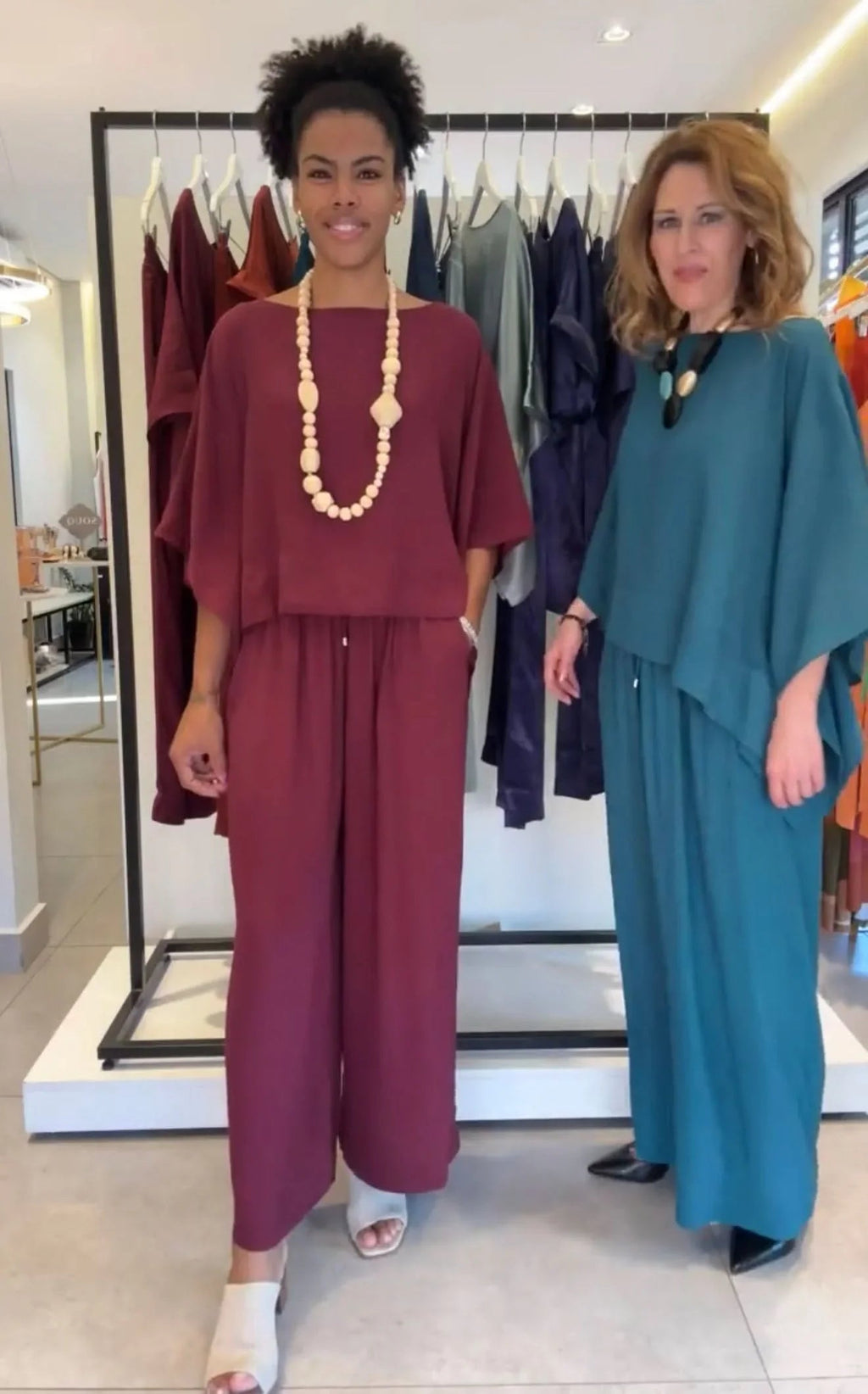 Kimono-Ensemble Viskose – Blau und Bordeaux