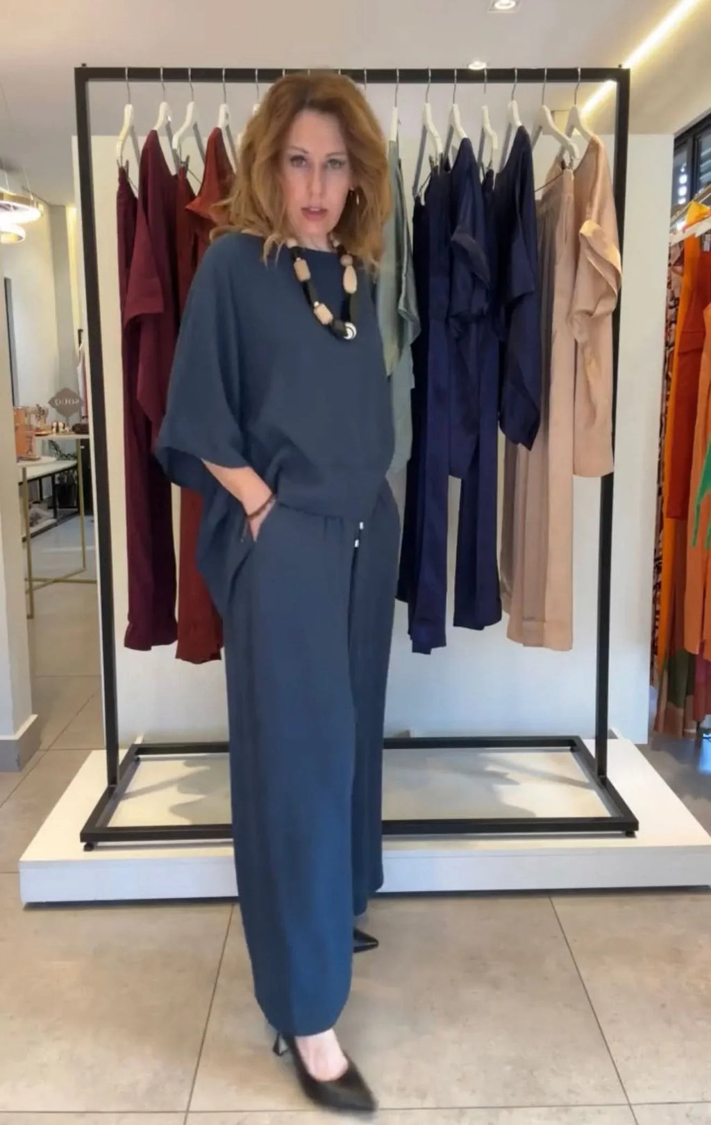 Kimono-Ensemble Viskose – Blau im Laden