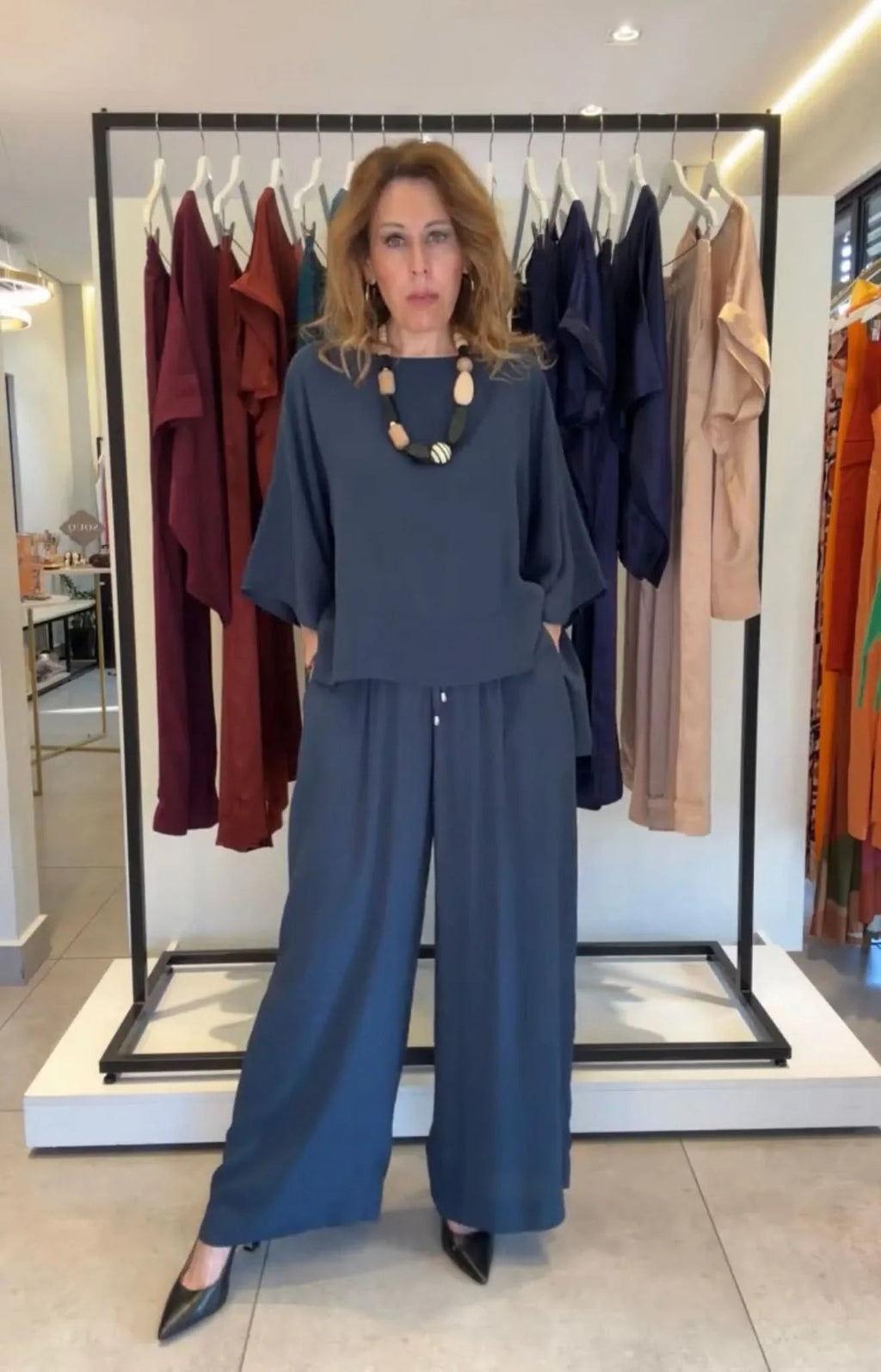 Kimono-Ensemble Viskose – Blau, Palazzoweite