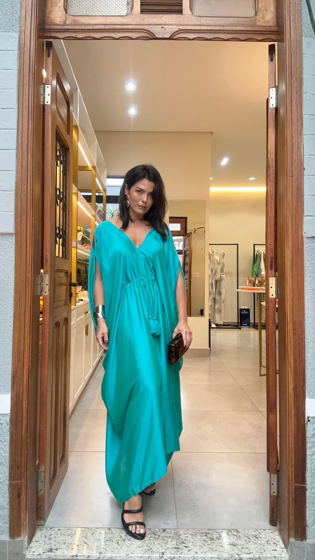 Kaftan Sardinien Seide – Türkis-Look
