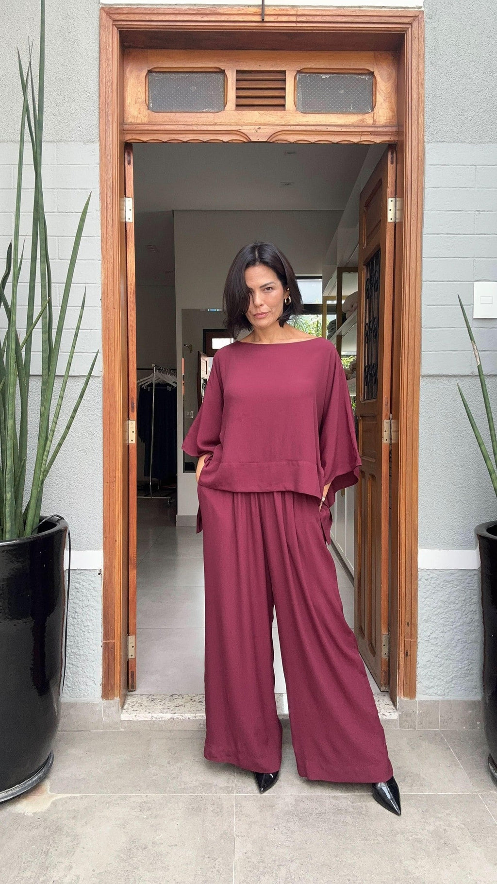 Kimono-Ensemble Viskose – Bordeaux, Eingang