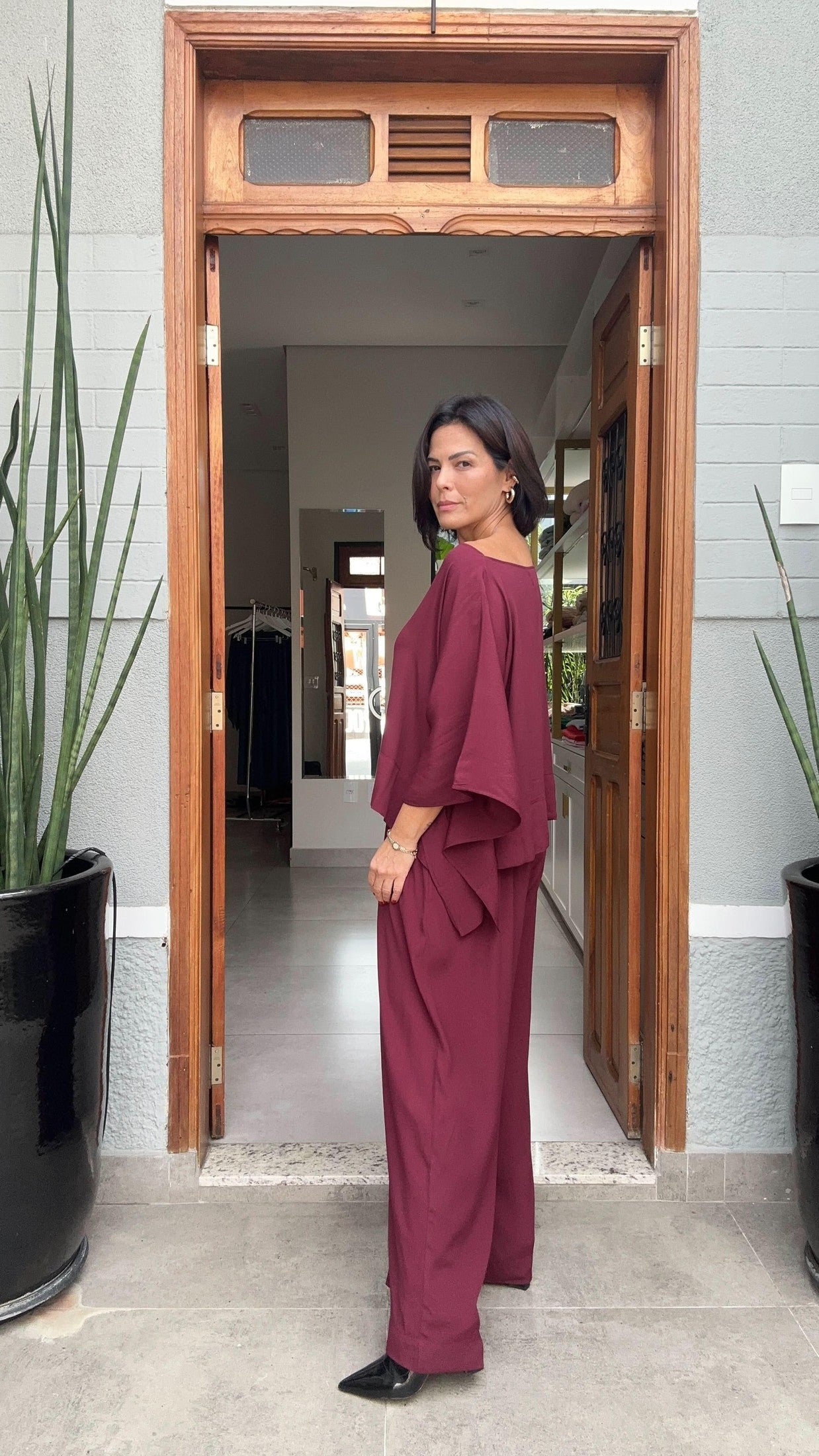 Kimono-Ensemble Viskose – Bordeaux, Tür