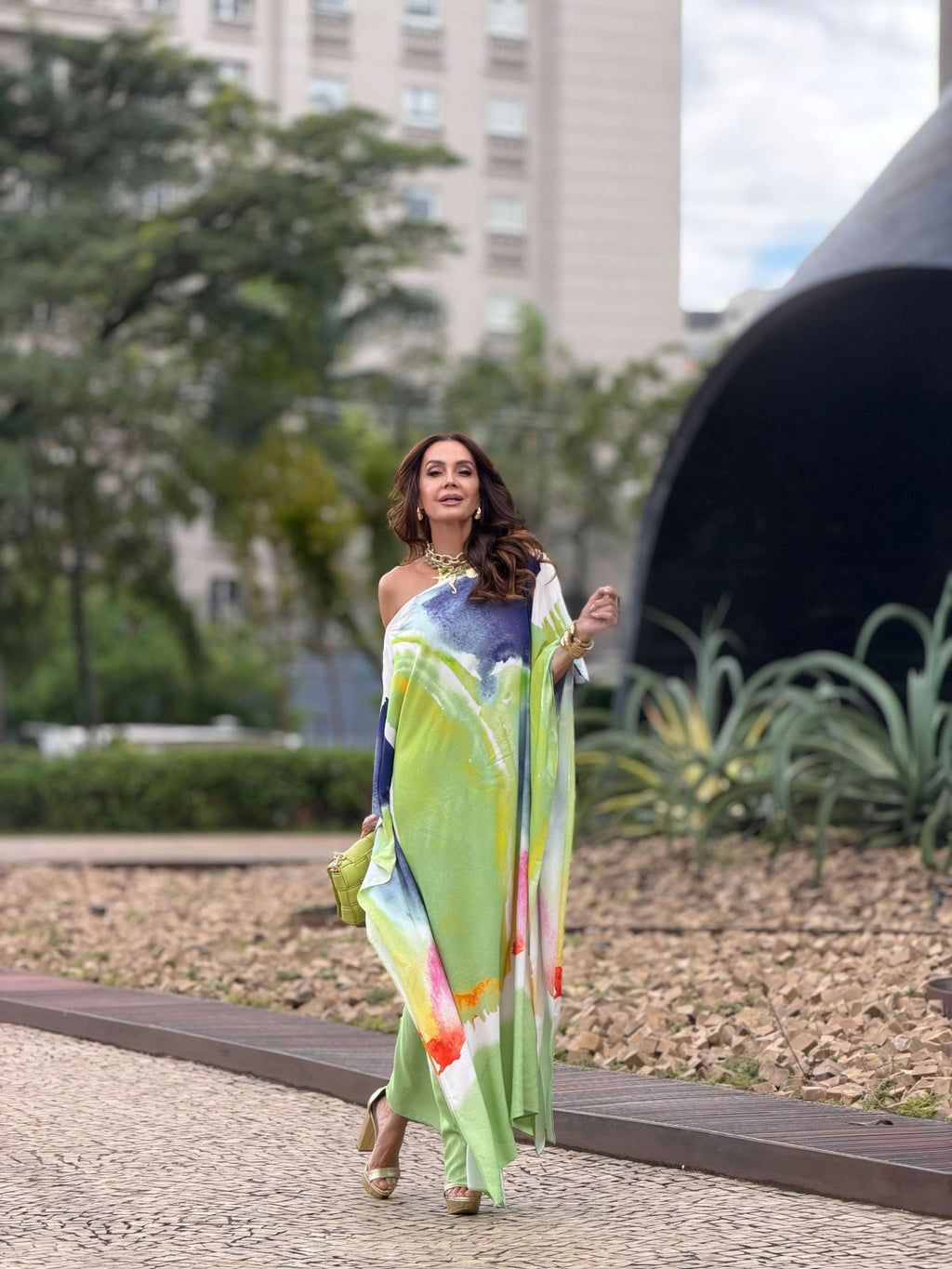 Kaftan-Kleid Aquarell – Vorderansicht