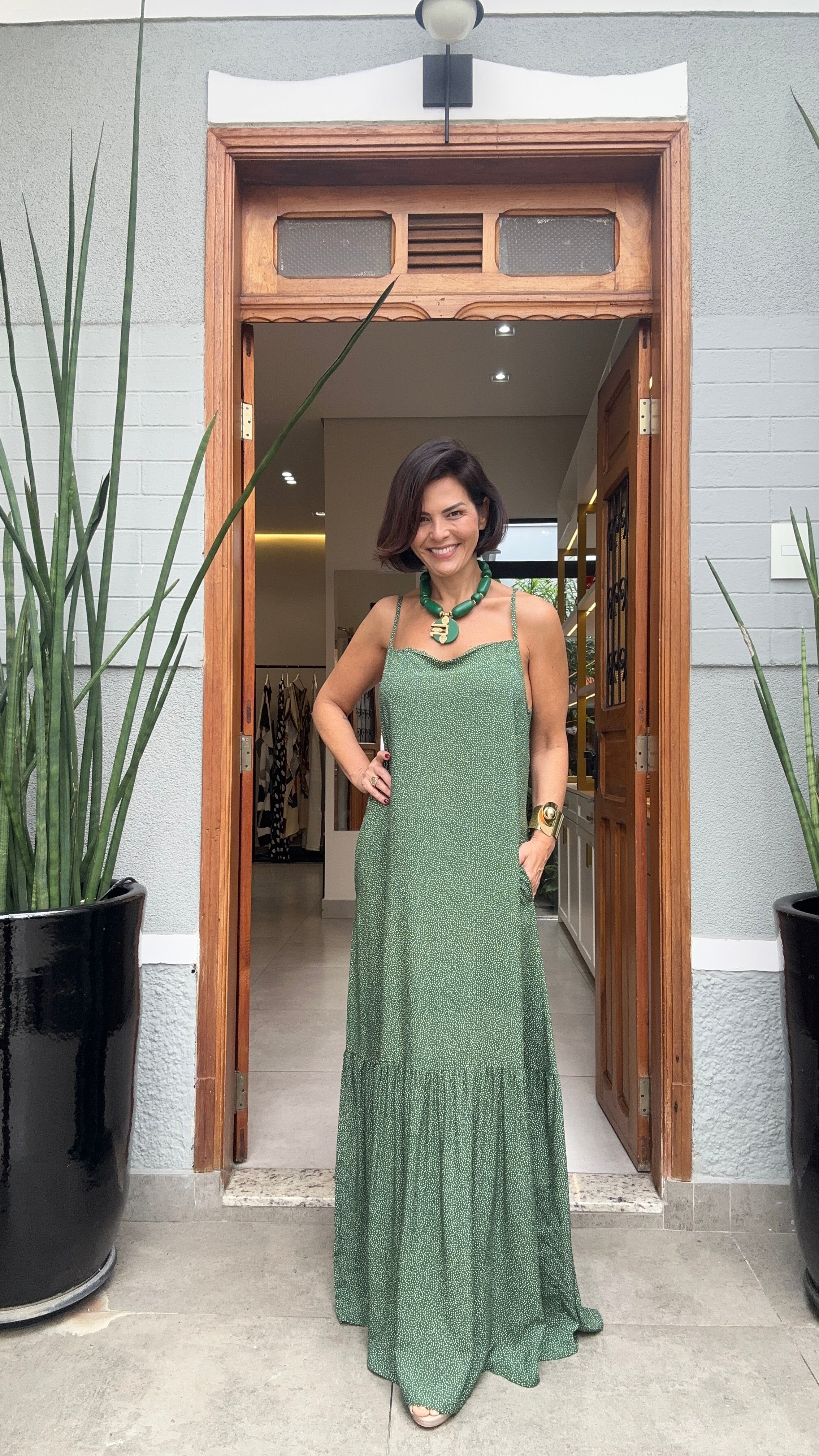 Kleid Nairobi Punkte Grün – Vorderansicht