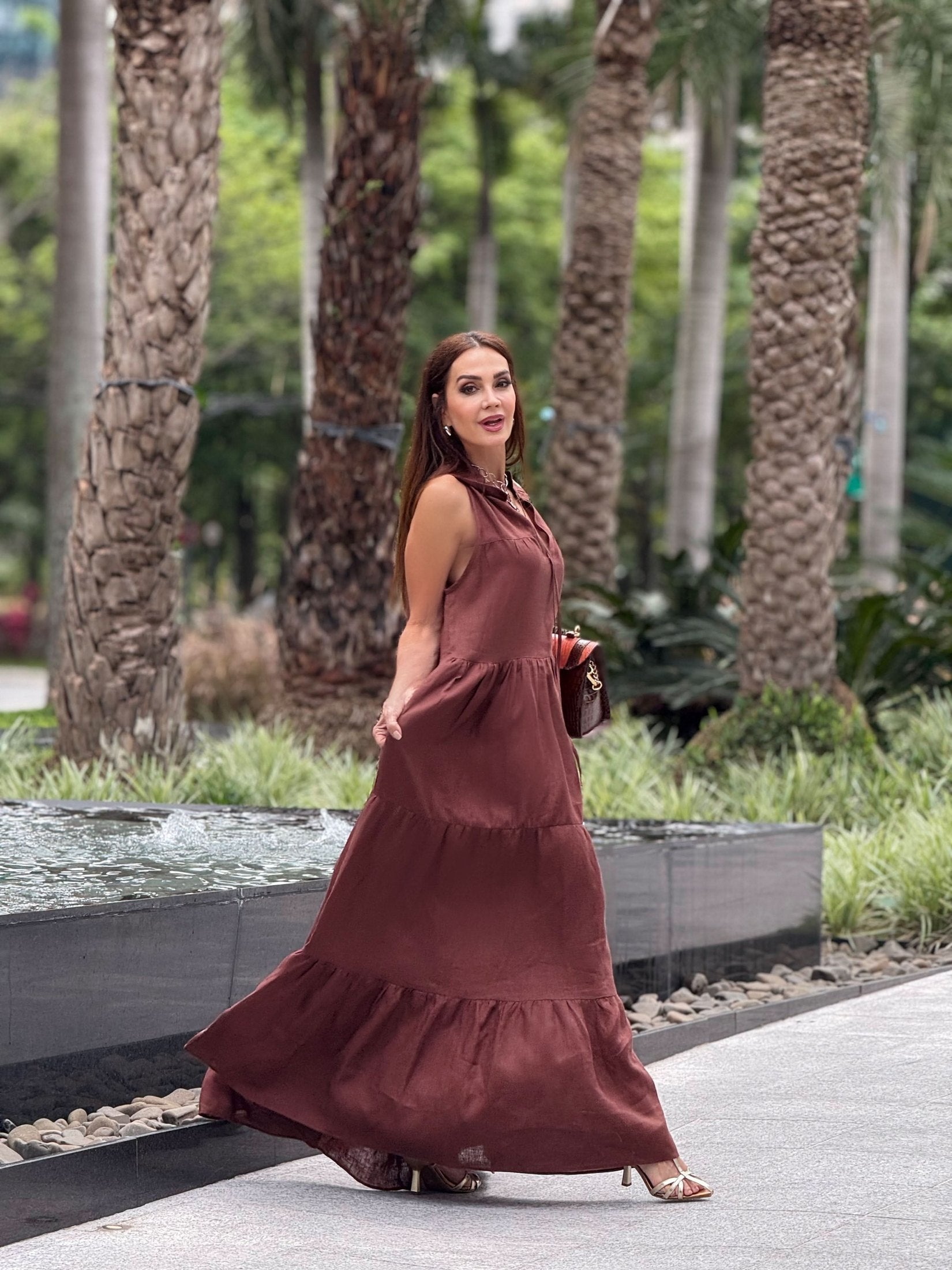 Kleid Santa Fé Leinen – Look mit Absatzsandalen