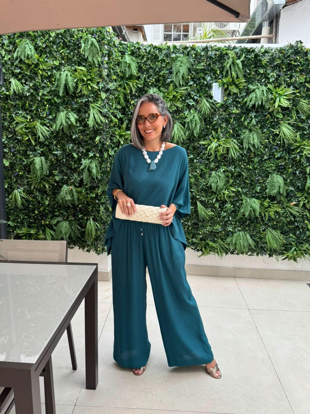 Kimono-Ensemble Viskose – Blau, außen