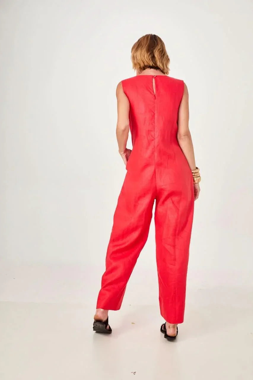 Overall Leinen Rot – Rückansicht