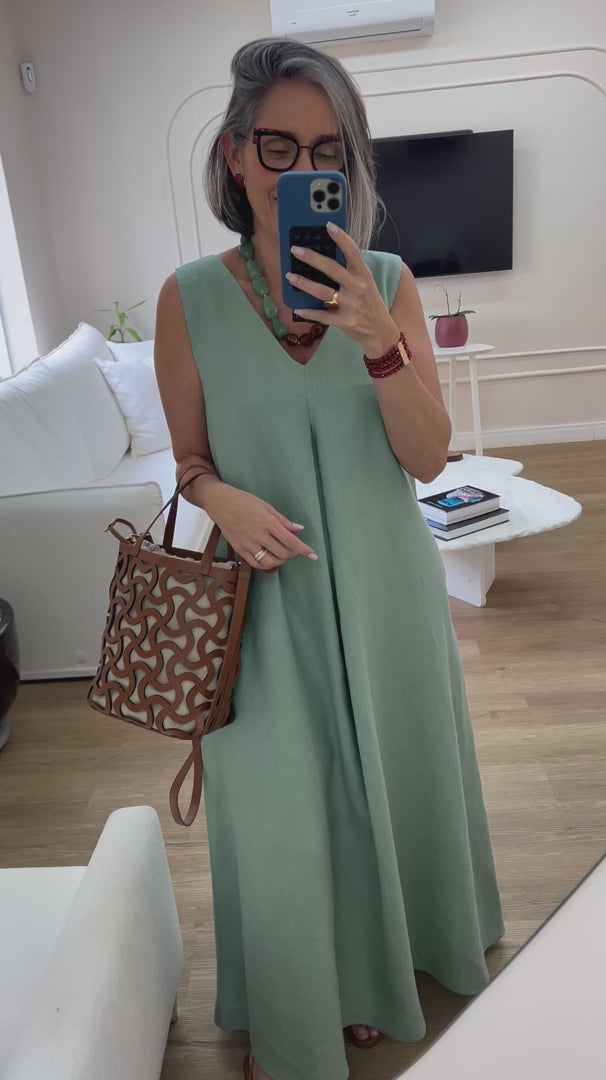 Leinen-Faltenkleid Green Deb