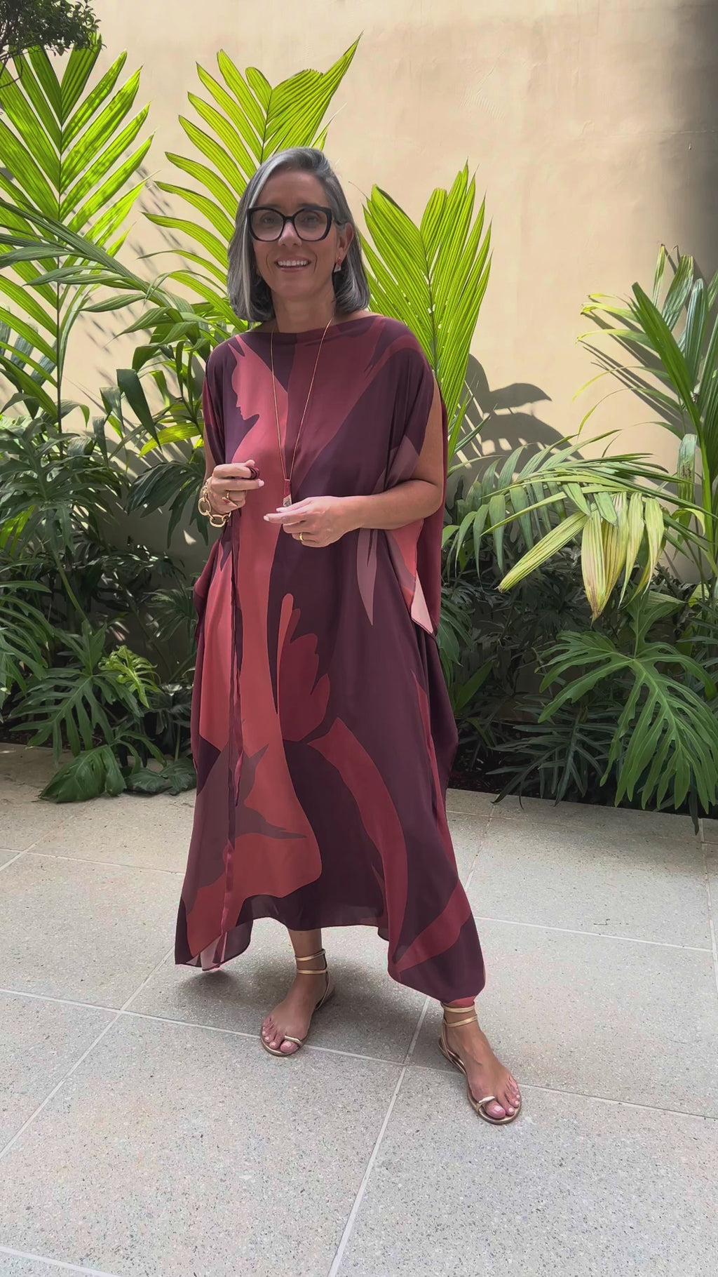 Langer Kaftan Reine Seide mit Print
