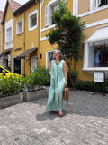 Leinen-Faltenkleid Green Deb – Stadtlook